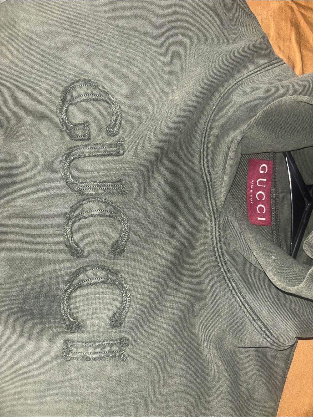 Gucci Faded Olive Green Embroidered Logo Sweatshirt